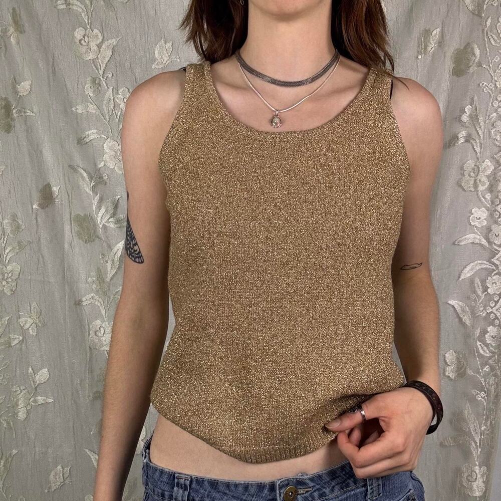Vintage Jeanne Pierre gold glitter tank top